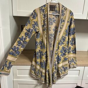 Guinevere Anthropologie Pointed Tapestry Cardigan Linen Blend Asymmetrical Hem M